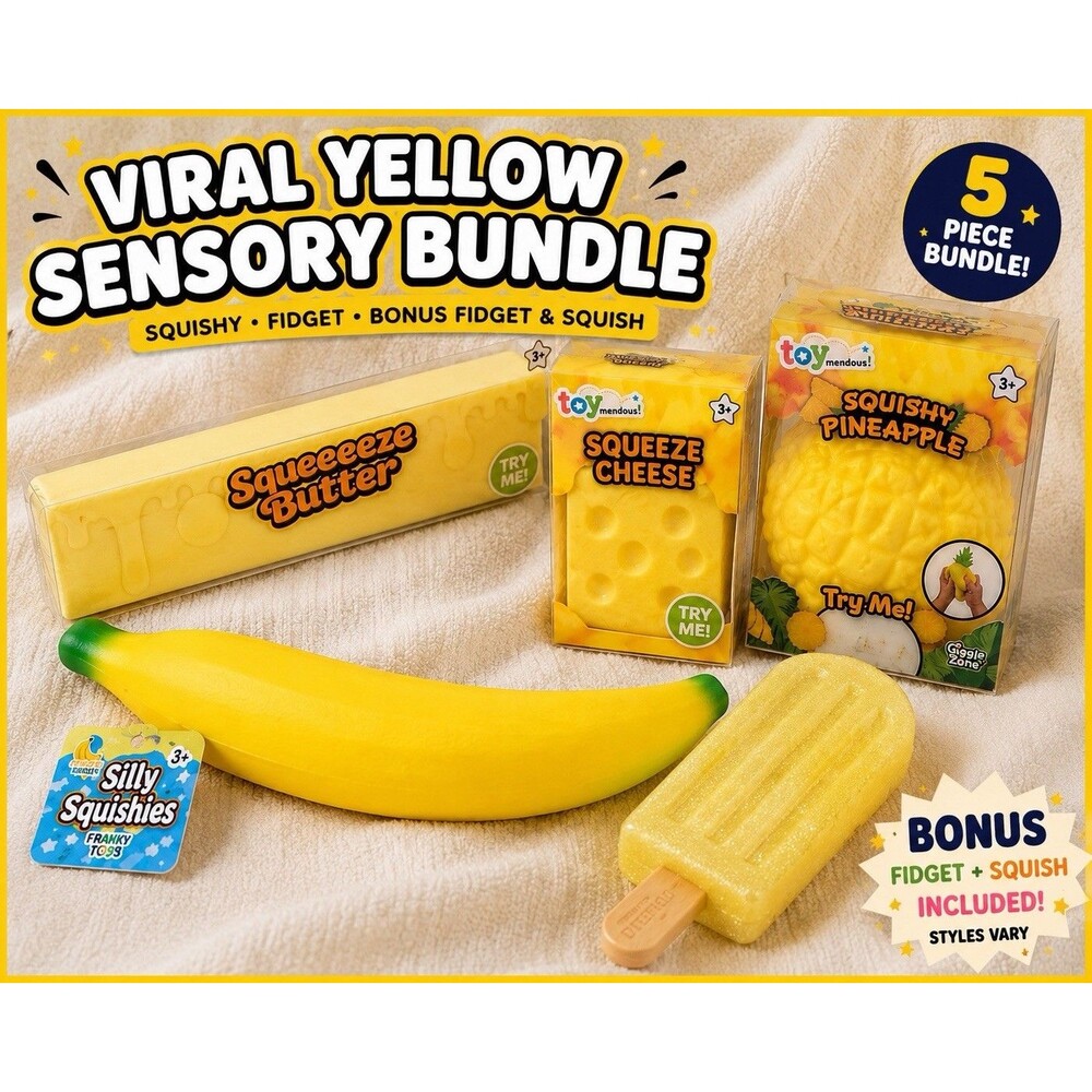 Lot of 5 VIRAL Yellow Squishies: Banana, Pineapple, Popsicle, Cheese, and Butter